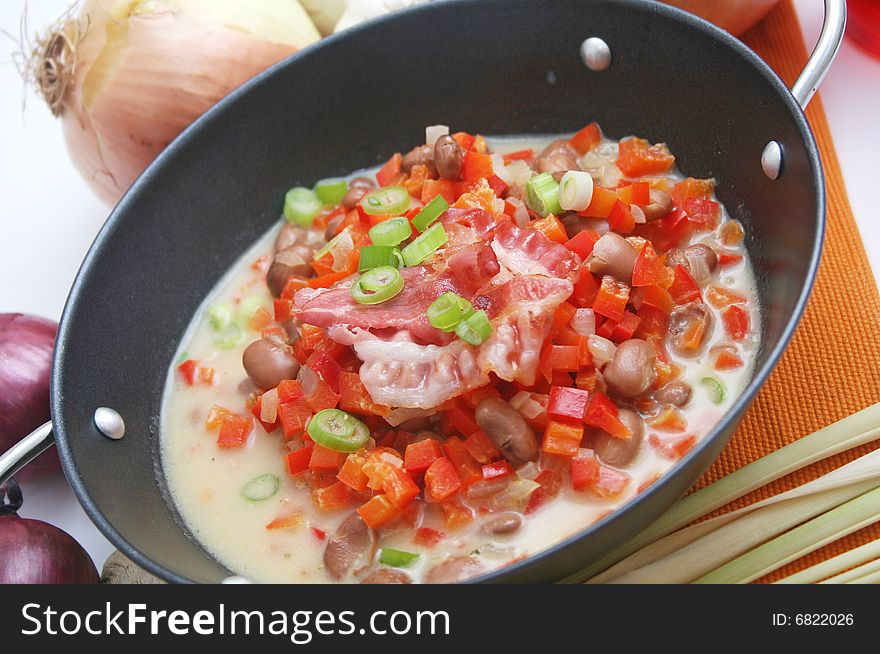 A fresh soup of beans with vegetables and spices