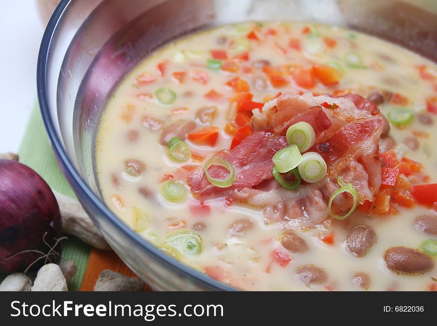 A fresh soup of beans with vegetables and spices