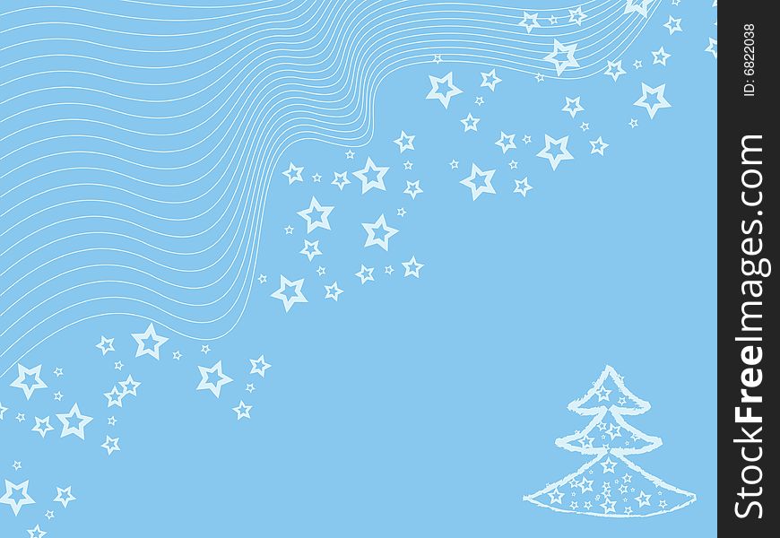 Blue winter wallpaper with cristmas tree & stars