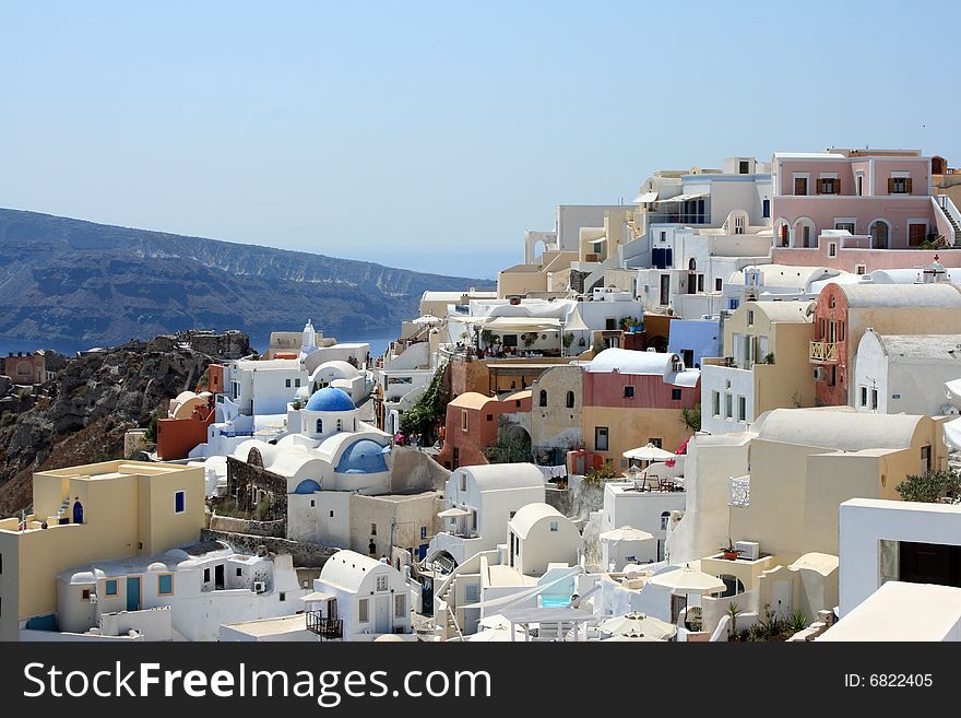 View over town Oia island Santorini, Greece