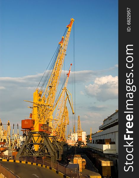 Elevating cranes in port. Odessa. Ukraine