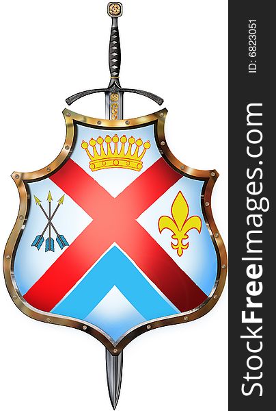 Shield with one swords back. illustration