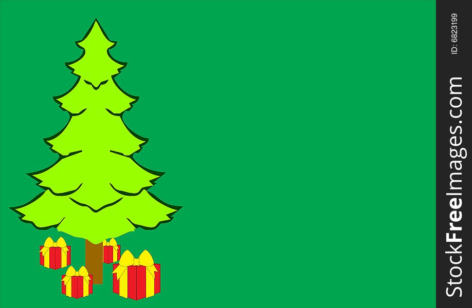 Illustration of one big tree with gift box