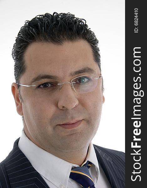 Portrait of caucasian businessman with eyewear on an isolated white background