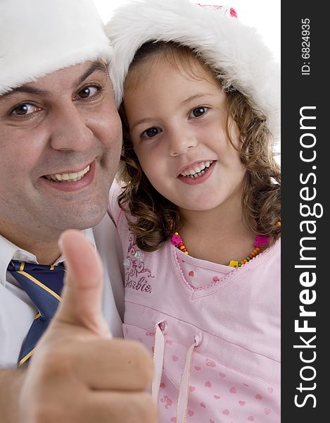 Smiling father and daughter with christmas  hat. Smiling father and daughter with christmas  hat