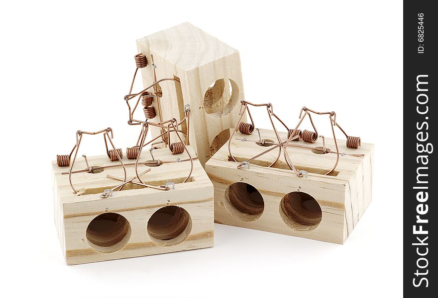 Mousetrap timber stacked on a white background