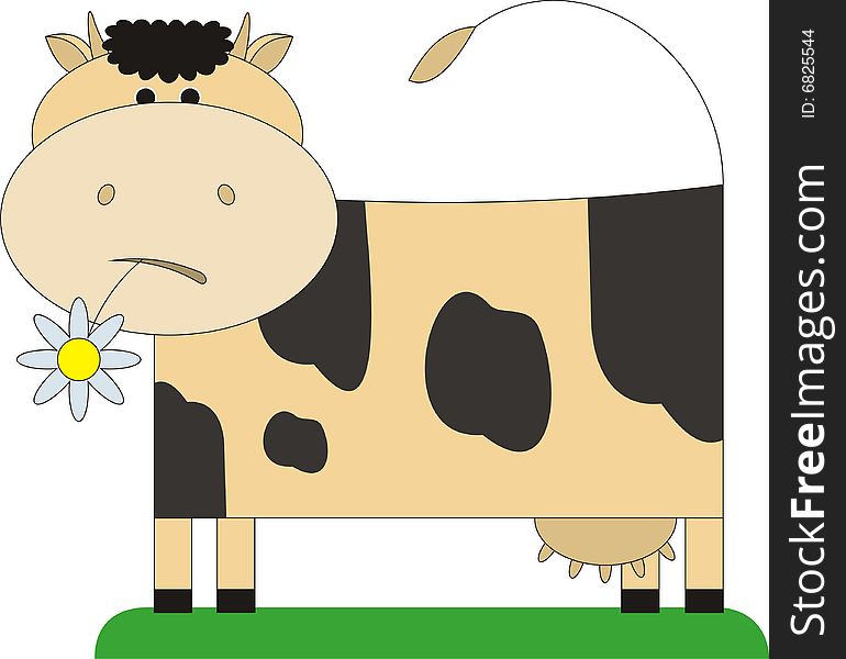 The cow costs on a meadow. In a mouth at it a flower. It waves a tail and is surprised. The cow costs on a meadow. In a mouth at it a flower. It waves a tail and is surprised.