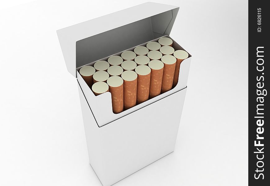 Open pack of cigarettes isolated on white background