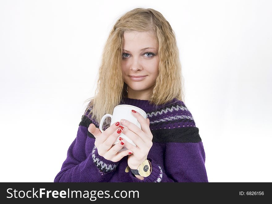 Drinking Blonde Cute Girl Portrait. Drinking Blonde Cute Girl Portrait