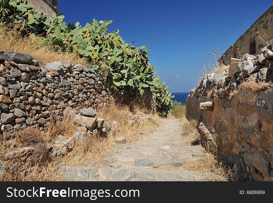 Nice, quiet path on Spinalonga island. Nice, quiet path on Spinalonga island