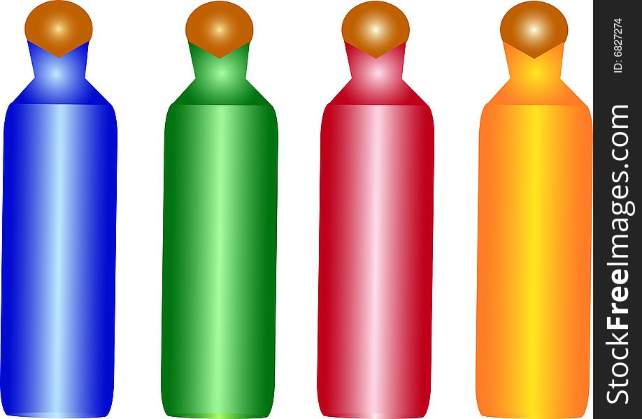 Four bottles in a white background