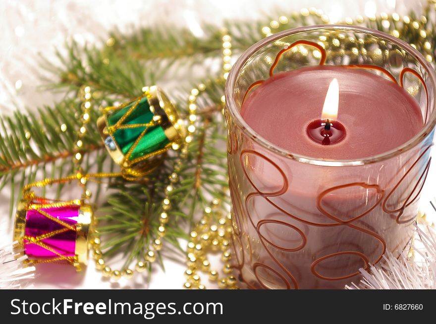 Candle And Decoration Isolated