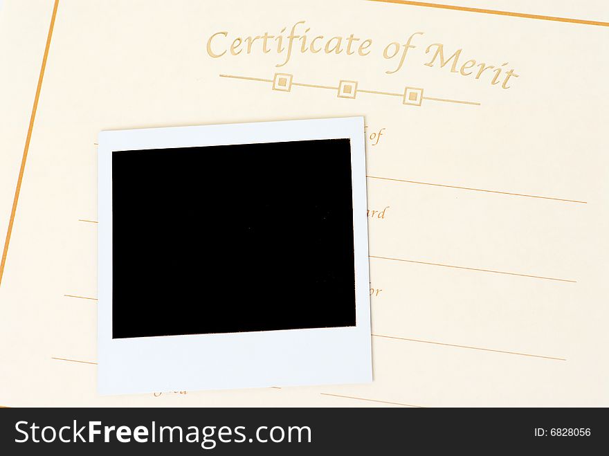Blank certificate and blank Polaroid picture