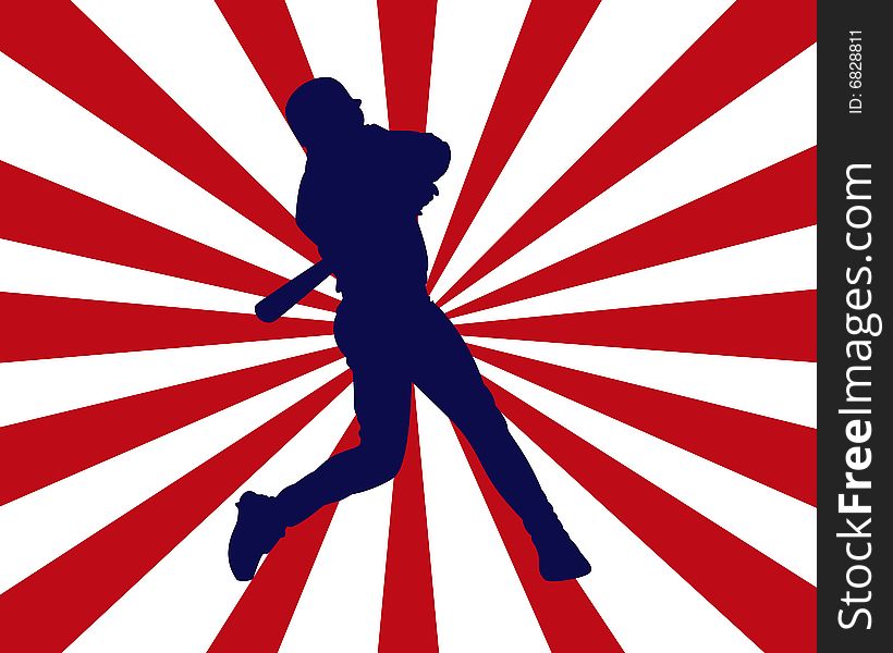 Navy baseball player silhouette with red and white burst background. Navy baseball player silhouette with red and white burst background.