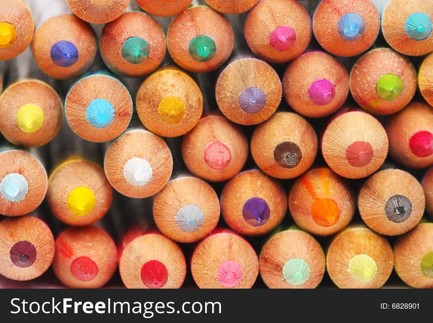 Close up of color pencils with different colors.