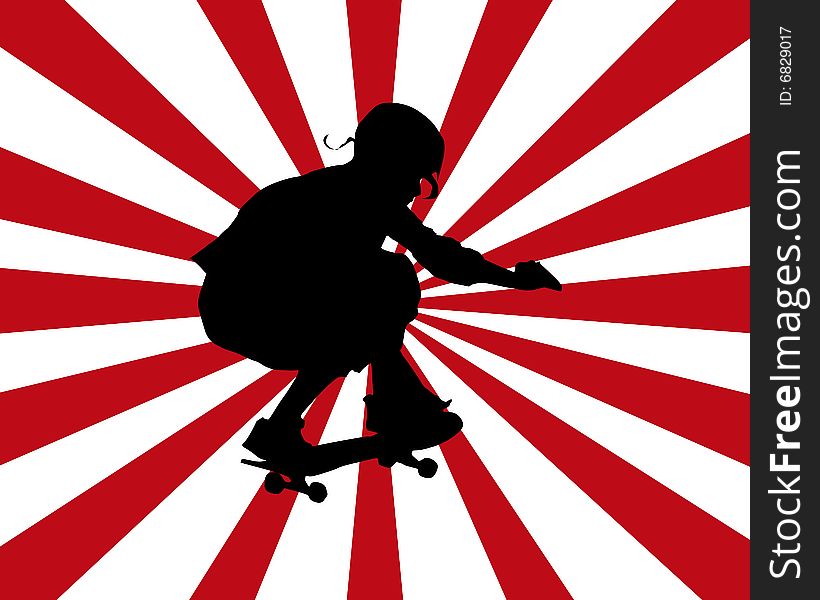 Black sihouette of a skateboarder on a red and white background. Black sihouette of a skateboarder on a red and white background.