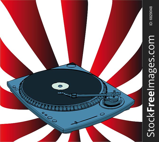 Turntable illustration with retro background (with vector EPS format)