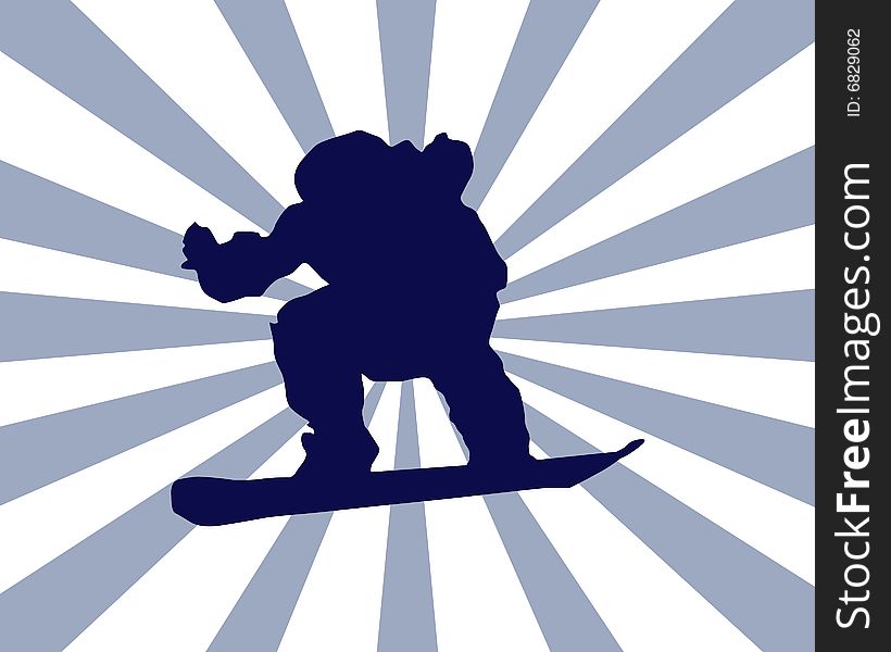 Navy sihouette of a snowboarder on a blue and white background. Navy sihouette of a snowboarder on a blue and white background.