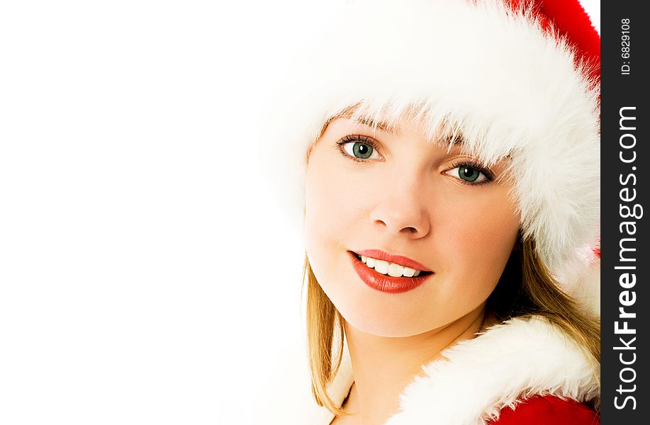 Portrait of a beautiful smiling girl dressed as Santa. Portrait of a beautiful smiling girl dressed as Santa