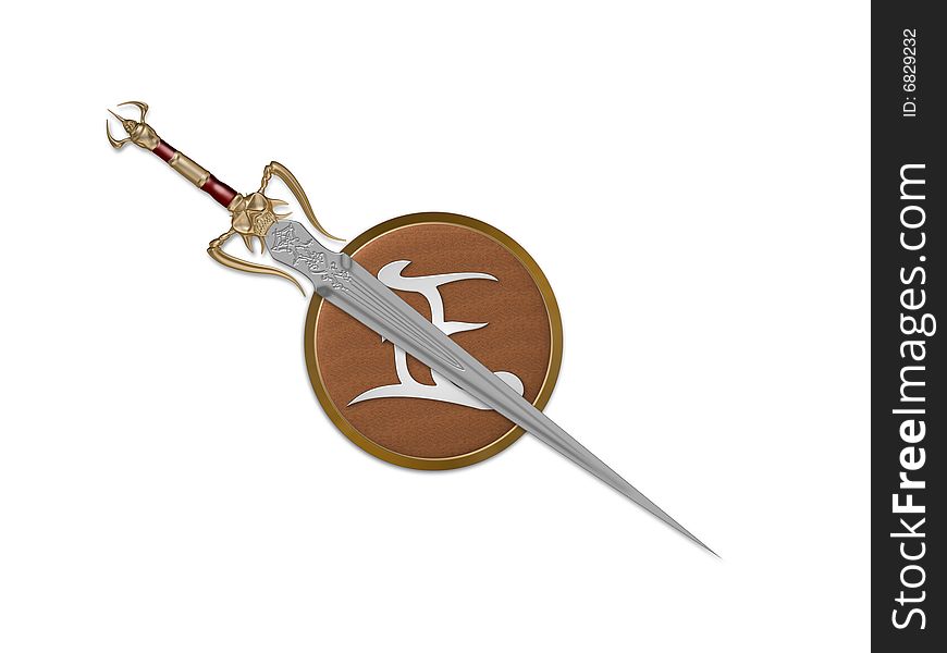 The image of the sword laying on a background, 3D rendering