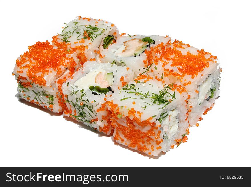 Sushi rolls are isolated on white background
