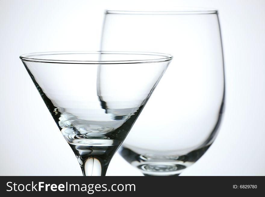 Empty Martini Glass with Wineglass on Whiter Background