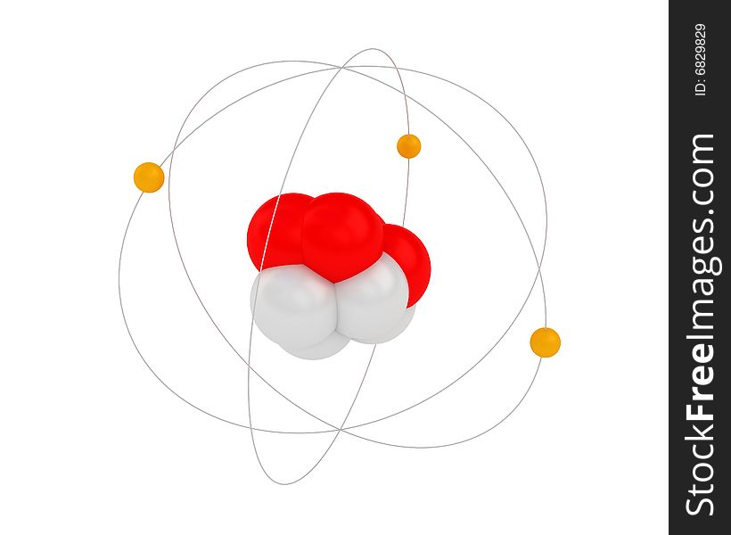 Atom isolated on white. Made in 3d