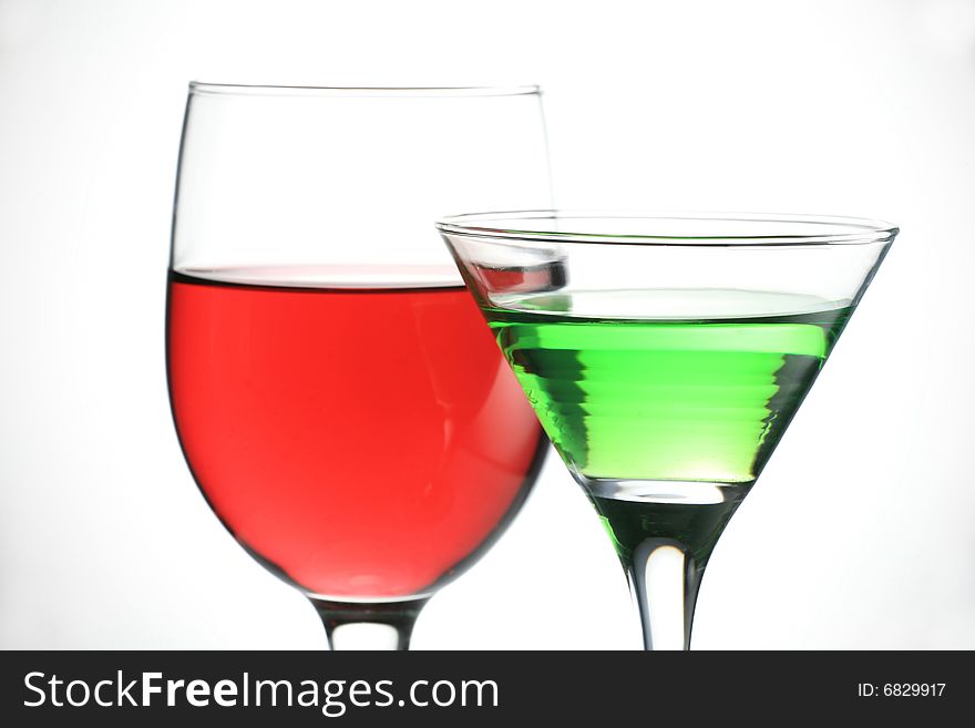 Martini Glass with Wineglass on Whiter Background. Martini Glass with Wineglass on Whiter Background