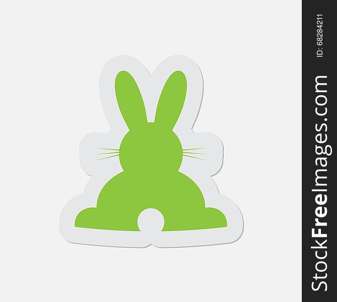 Simple green icon with contour and shadow - back Easter bunny on a white background. Simple green icon with contour and shadow - back Easter bunny on a white background