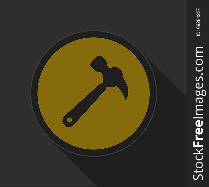 Dark gray and yellow icon - claw hammer on circle with long shadow