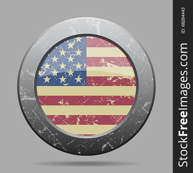 Vintage metal button with flag of USA - grunge