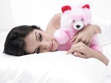 Woman In Bed With Teddy Bear Stock Image Woman In Bed With Teddy Bear Stock Image