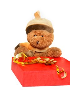 Teddy Bear With Gift Box Royalty Free Stock Images