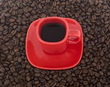 Coffee, Red Cup With Coffee Beans Royalty Free Stock Photos Coffee, Red Cup With Coffee Beans Royalty Free Stock Photos