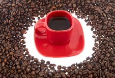 Coffee, Red Cup With Coffee Beans Royalty Free Stock Photo Coffee, Red Cup With Coffee Beans Royalty Free Stock Photo