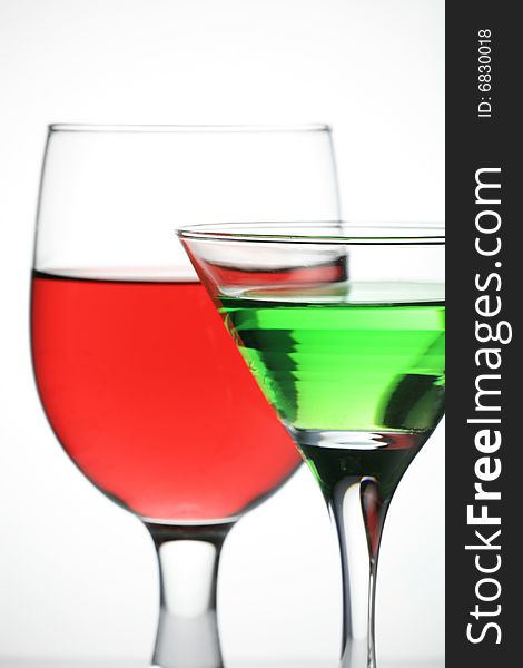 One Glass Red Wine and Martini on Whiter Background