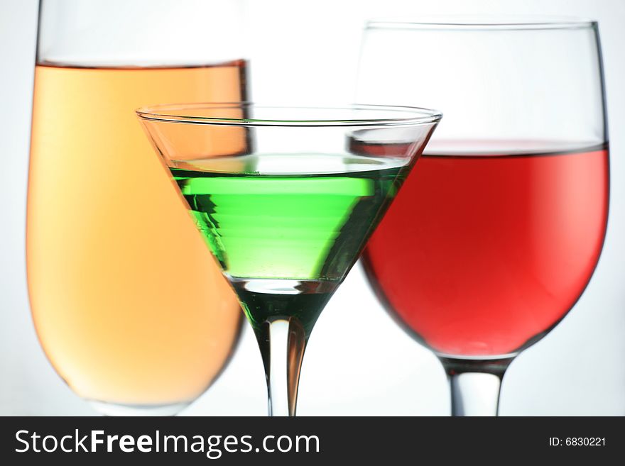 Three Colorful Liquid Glass on Whiter Background