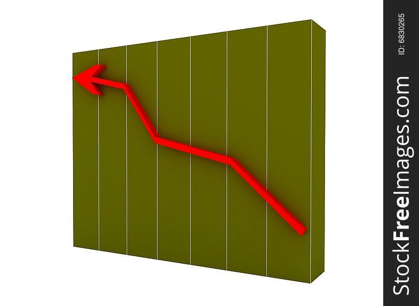 Red arrow on chart background. Made in 3d