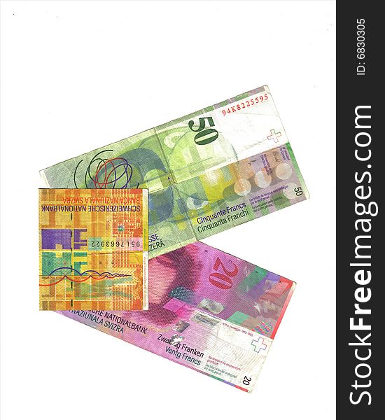 Swiss french cutting different banknotes. Swiss french cutting different banknotes