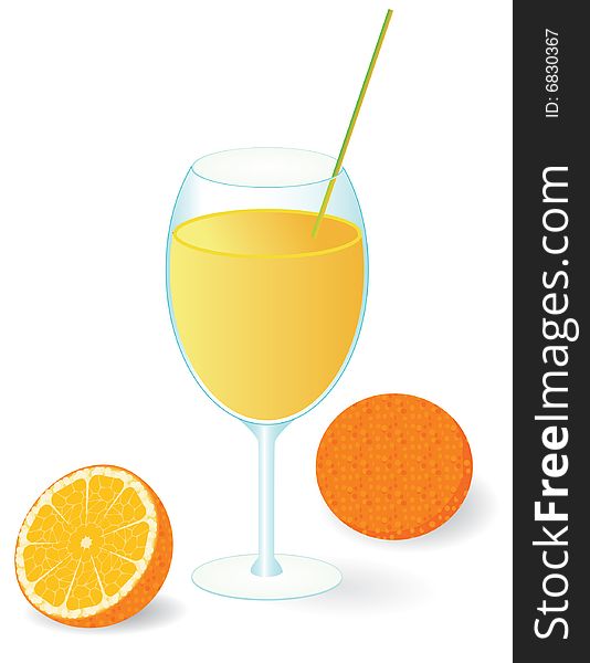 Orange juice in the glass. Vector illustration