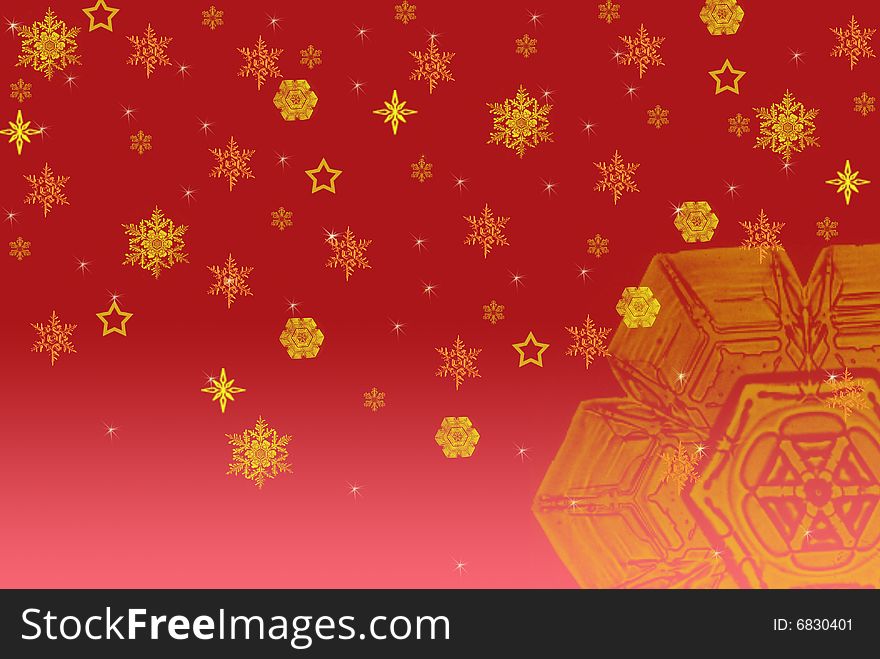 Different snowflakes  falling on the red background. Different snowflakes  falling on the red background