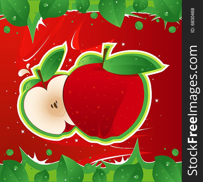 Design of illustrated two apples with splash background. Design of illustrated two apples with splash background
