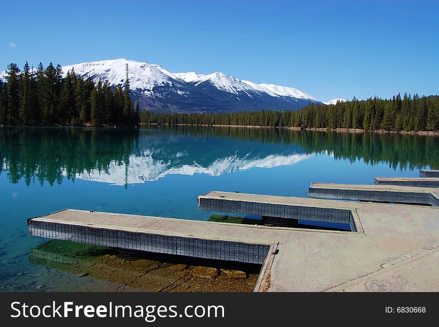 Lake and boat jetty in Jasper. Lake and boat jetty in Jasper