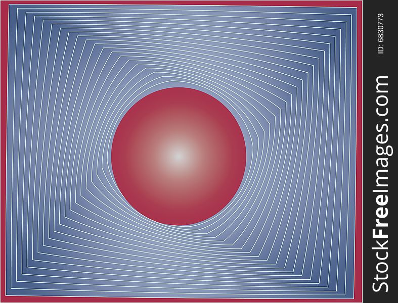Red sphere in a grey square. Vector