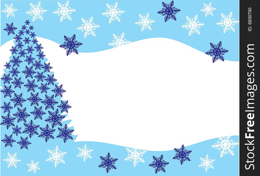 Christmas fur-tree in snowflakes on snow. Vector