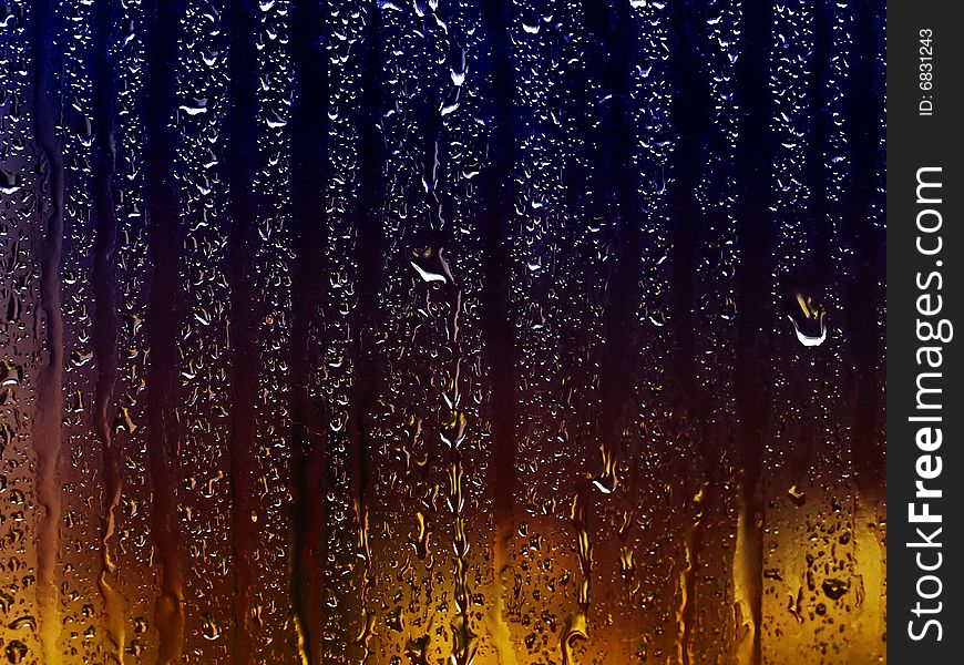 Raindrops Texture On Blue, Red And Yellow Background Horizontal. Raindrops Texture On Blue, Red And Yellow Background Horizontal