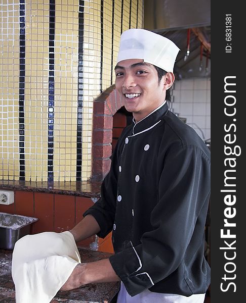Chef Preparing or cooking pizza food. Chef Preparing or cooking pizza food