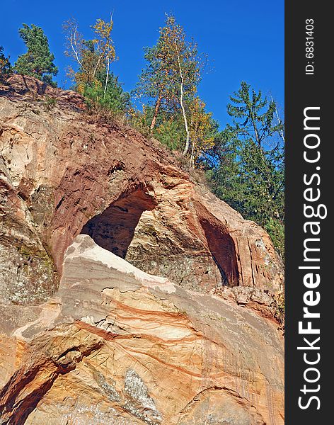 The yellow sandy rock in forest. The yellow sandy rock in forest.