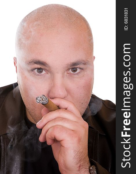 Man with cigar isolated on white background. Man with cigar isolated on white background