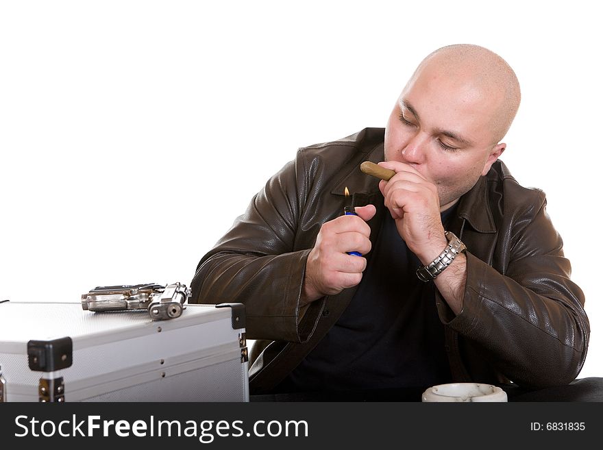 Man with cigar isolated on white background. Man with cigar isolated on white background